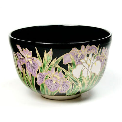 Matcha Tea Bowl Kyo-ware Black base Iris - MatchaJP
