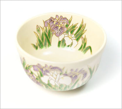 Matcha Tea Bowl White Base Iris Kyō ware - MatchaJP
