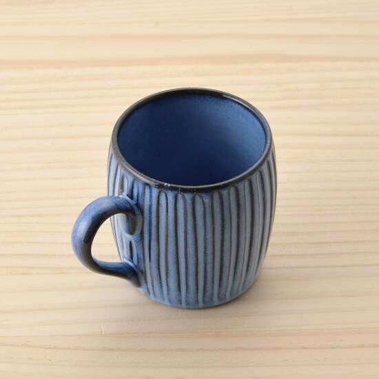 Mug cup RIZAEMON Kiln blue striped engraving Hasami - ware - MatchaJP