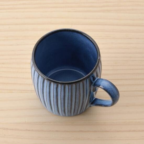 Mug cup RIZAEMON Kiln blue striped engraving Hasami - ware - MatchaJP