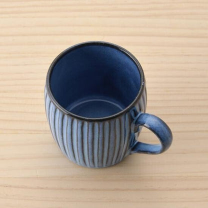 Mug cup RIZAEMON Kiln blue striped engraving Hasami - ware - MatchaJP