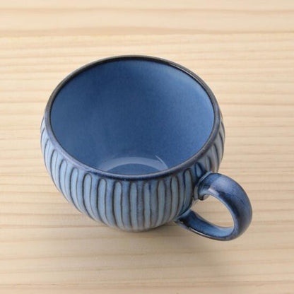 Soup mug cup RIZAEMON Kiln blue striped engraving Hasami-ware
