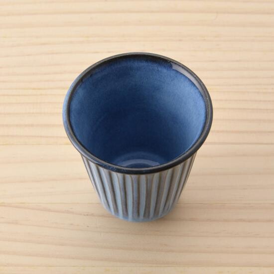 Teacup RIZAEMON Kiln blue striped engraving Hasami-ware
