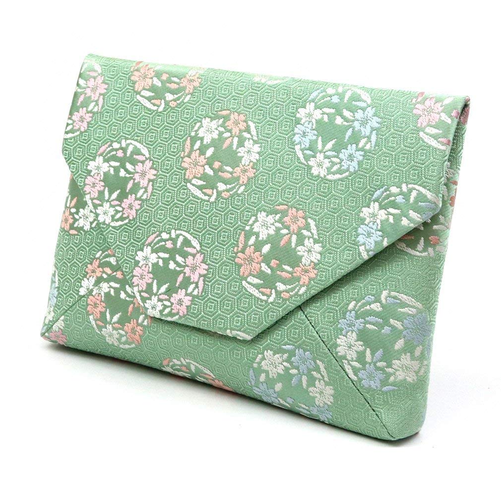 SILK KIMONO CLUTCH BAG,JAPANESE SUKIYA BAG, SAKURA CHERRY BLOSSOM PATTERN OF CIRCLE, - MatchaJP