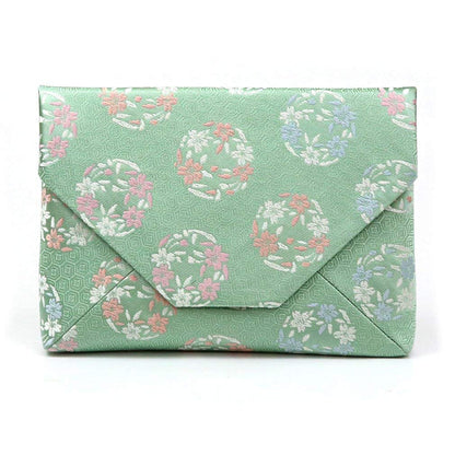 SILK KIMONO CLUTCH BAG,JAPANESE SUKIYA BAG, SAKURA CHERRY BLOSSOM PATTERN OF CIRCLE, - MatchaJP