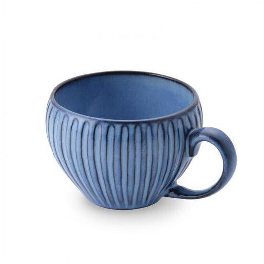 Soup mug cup RIZAEMON Kiln blue striped engraving Hasami - ware - MatchaJP