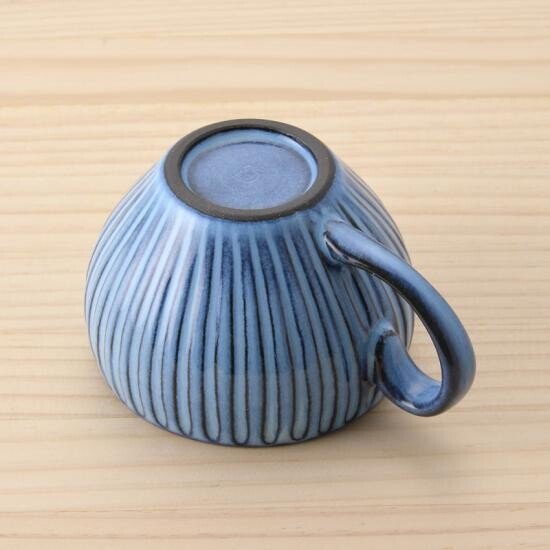 Soup mug cup RIZAEMON Kiln blue striped engraving Hasami - ware - MatchaJP