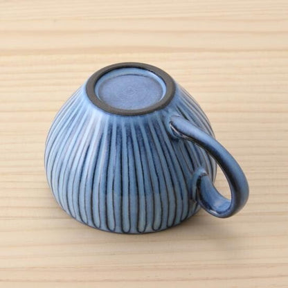 Soup mug cup RIZAEMON Kiln blue striped engraving Hasami - ware - MatchaJP