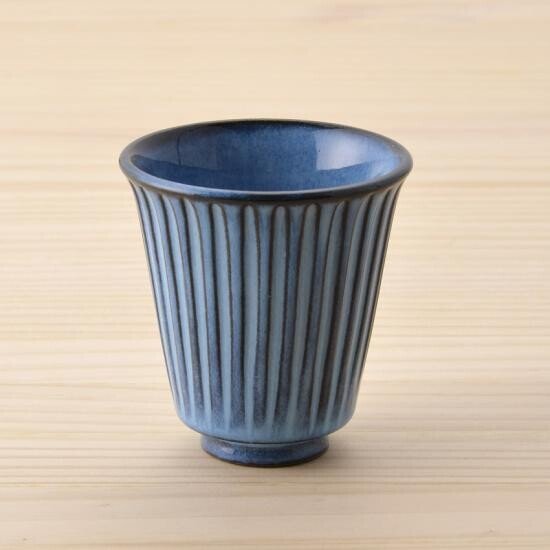 Teacup RIZAEMON Kiln blue striped engraving Hasami - ware - MatchaJP